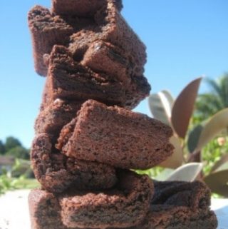stack of brownies made in search of the chewiest brownie