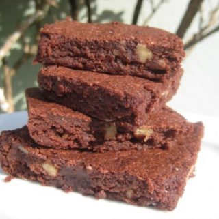 Stack of chewy cocoa brownies