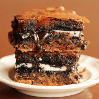 Ultimate chocolate chip cookie and oreo fudge brownie bars