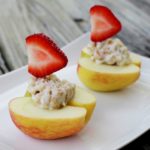 Apple Boats with Quaker Real Medleys Yogurt and Strawberry Sails