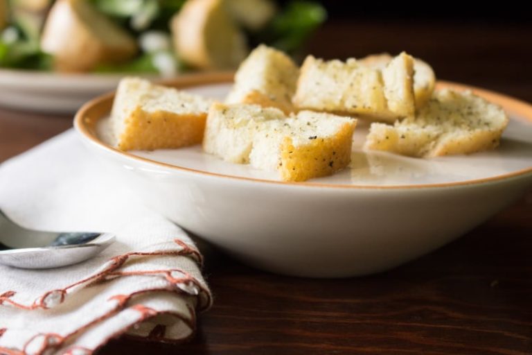 Homemade Croutons with Soup and Salad