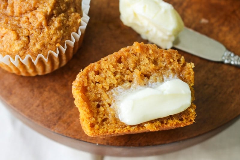 Whole Wheat Pumpkin Muffins with Butter