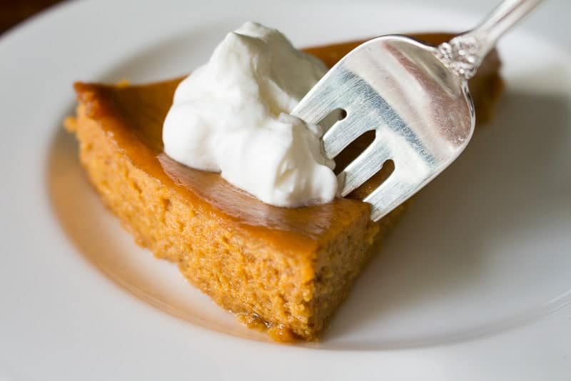 Crustless Pumpkin Pie with Orange Scented Whipped Cream. 