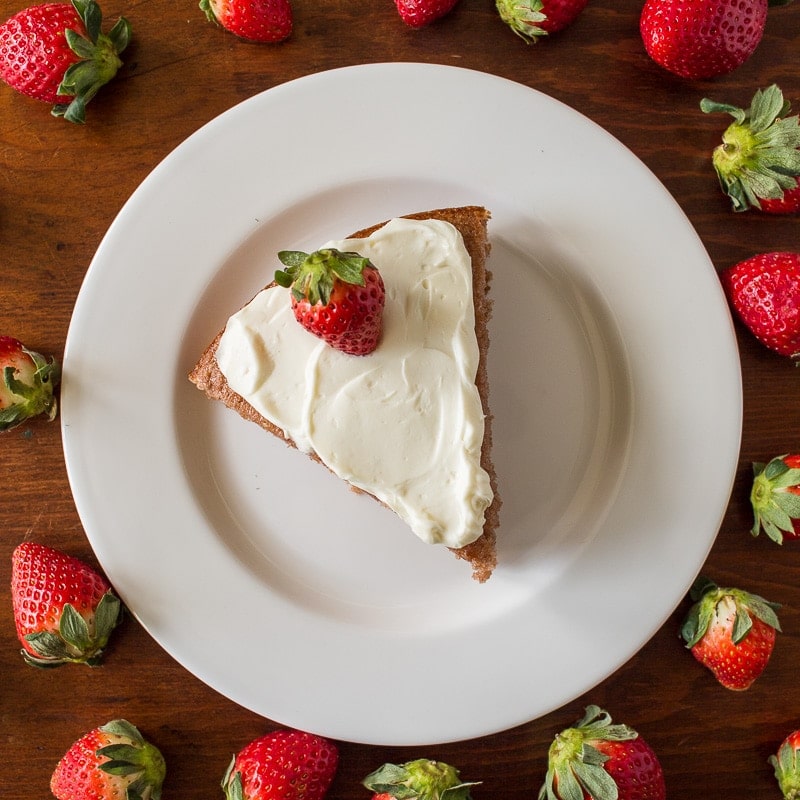 Strawberry Breakfast Cake with Cream Cheese Spread
