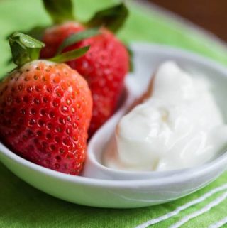 This yogurt fruit dip has only two ingredients! Stir it up in just moments and serve with your favorite fresh fruit.