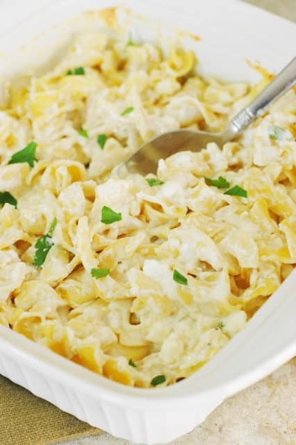 Looking for recipes with cottage cheese? These 34 cottage cheese recipes cover breakfast, smoothies, dips, breads, sides, dinner, and dessert, including these creamy baked noodles.