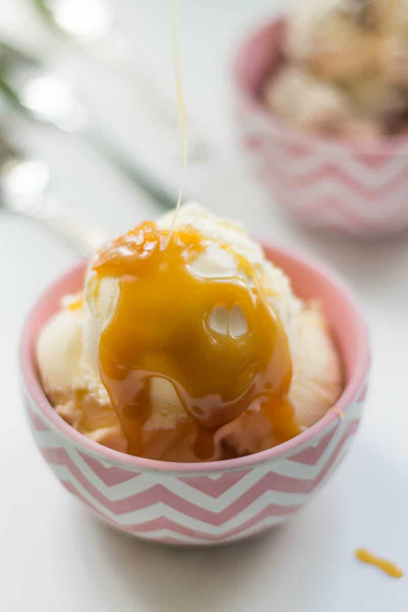 Looking for a salted caramel sauce recipe? This one has only four ingredients, and all you have to do is dump, stir, boil, and cool. So easy and delicious!