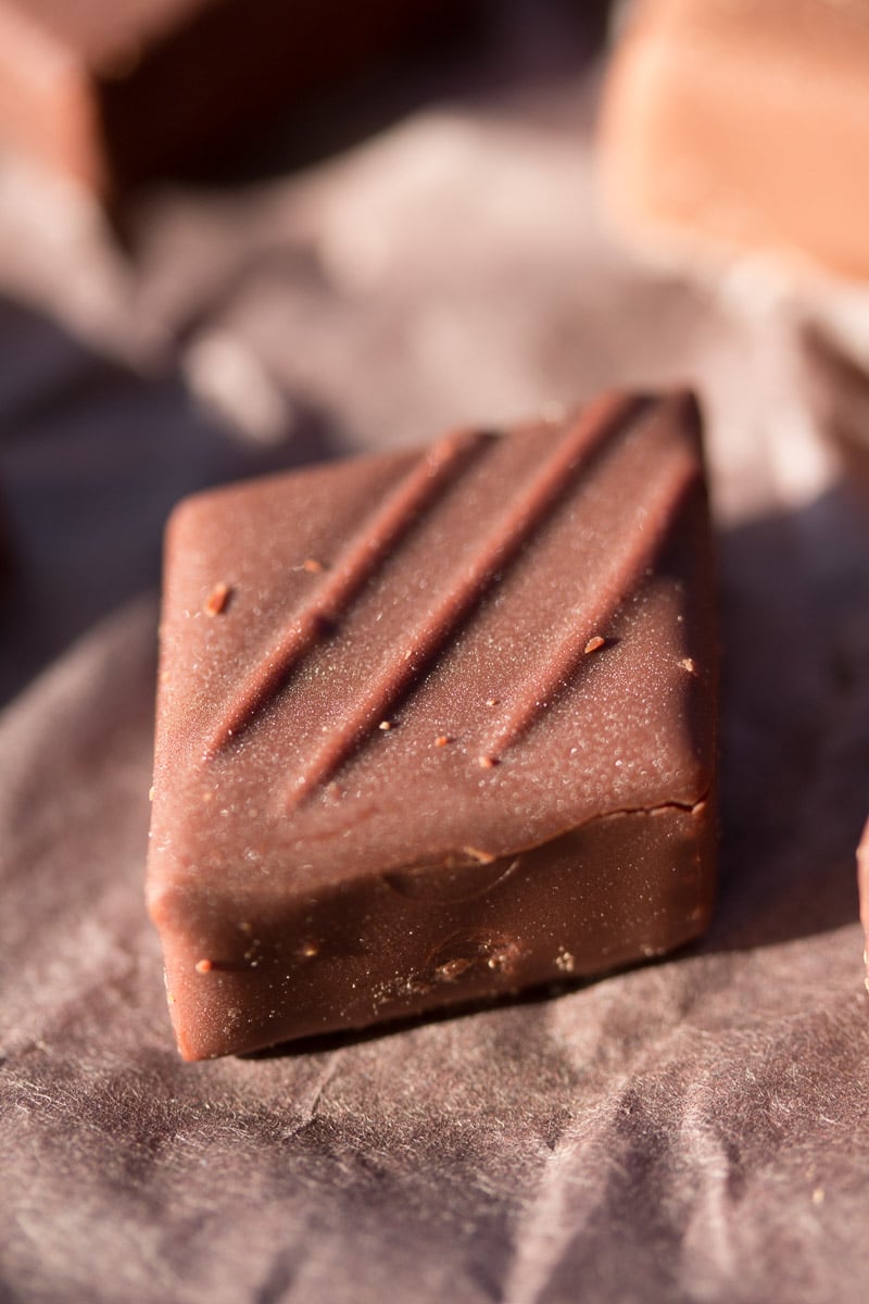 Good quality chocolate bonbon with chocolate ridges