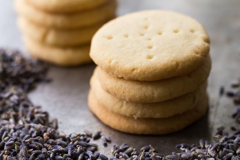Delicately flavored with dried lavender and vanilla bean, these lavender shortbread cookies are an easy yet elegant cookie for dessert or for tea time.