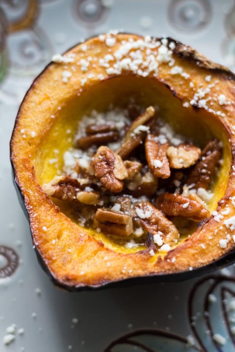 Maple Butter Roasted Acorn Squash with Pecans • Recipe for Perfection