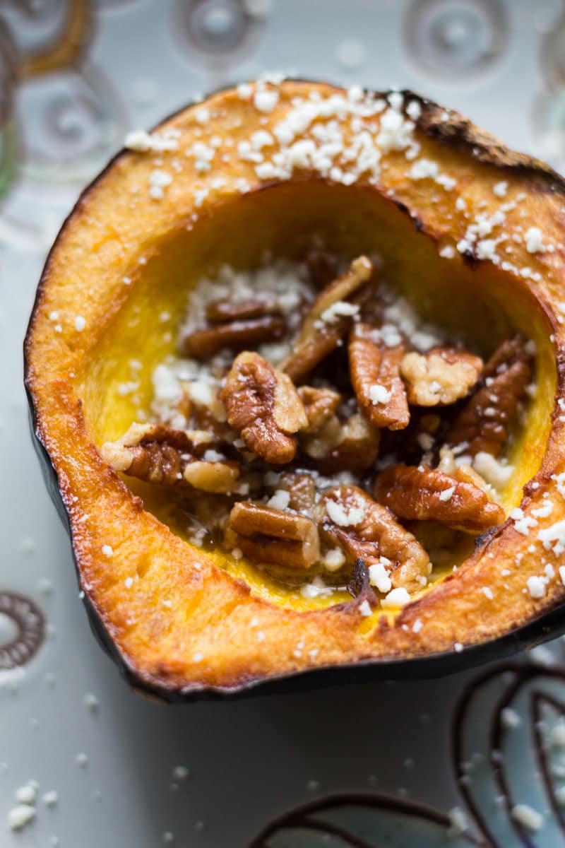 Maple Butter Roasted Acorn Squash with Pecans • Recipe for Perfection