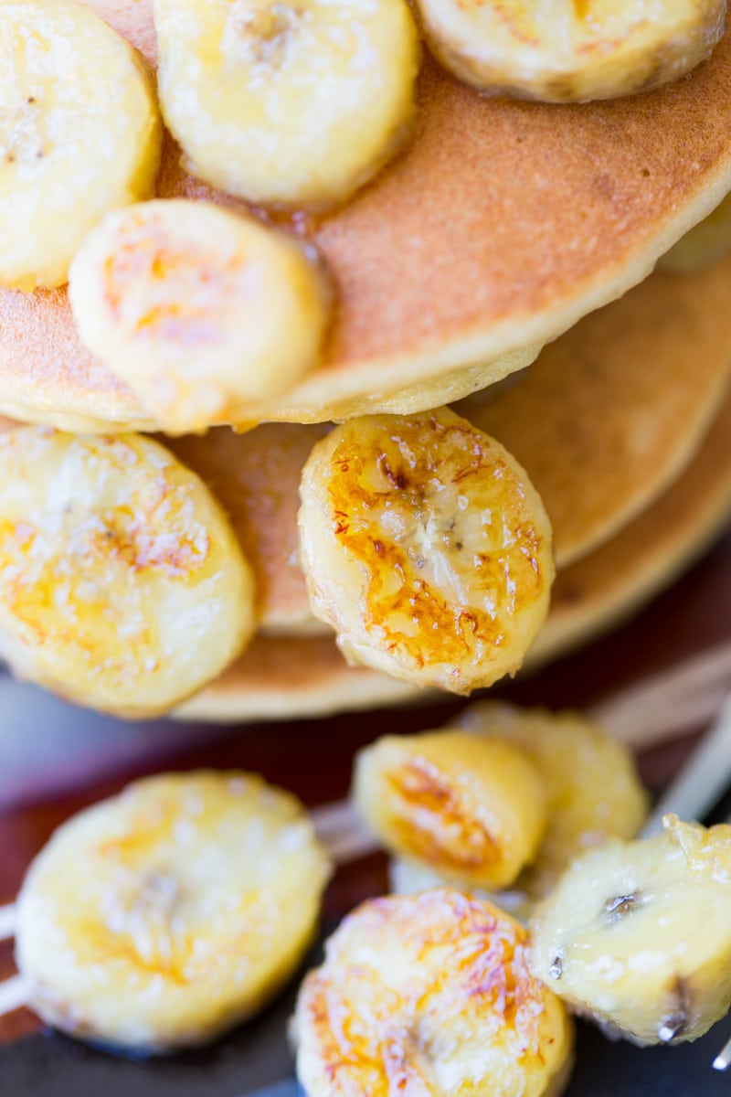 Fluffy Paleo Pancakes and Caramelized Bananas Stack