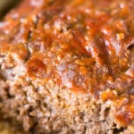 Ketchup glazed sliced meatloaf made without eggs