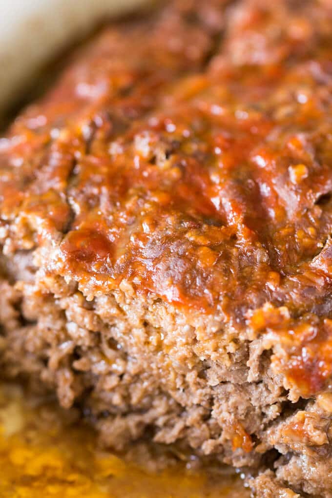 Ketchup glazed sliced meatloaf made without eggs