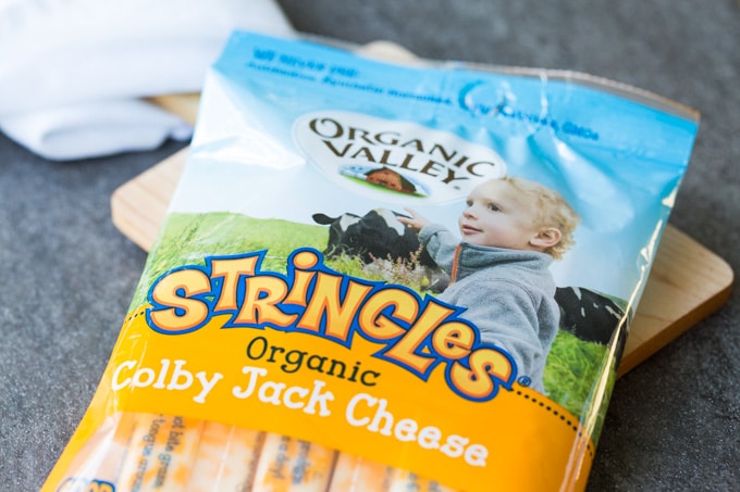 Package of Organic Valley Colby Jack Stringles