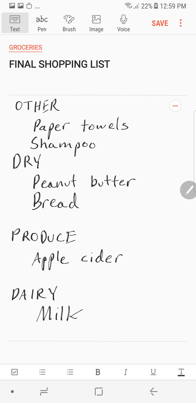 Categorized grocery list on a smartphone to show how to grocery shop