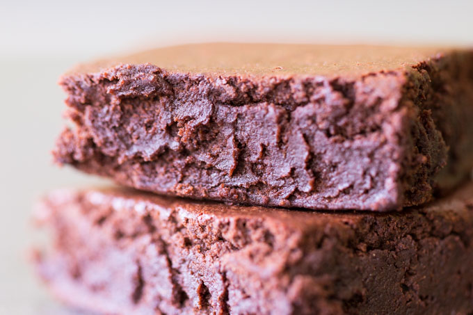 Closeup of two gluten free chocolate brownies