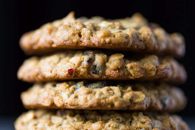 Closeup of a stack of soft baked gluten free breakfast cookies