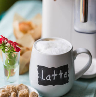 Home coffee station with latte mug