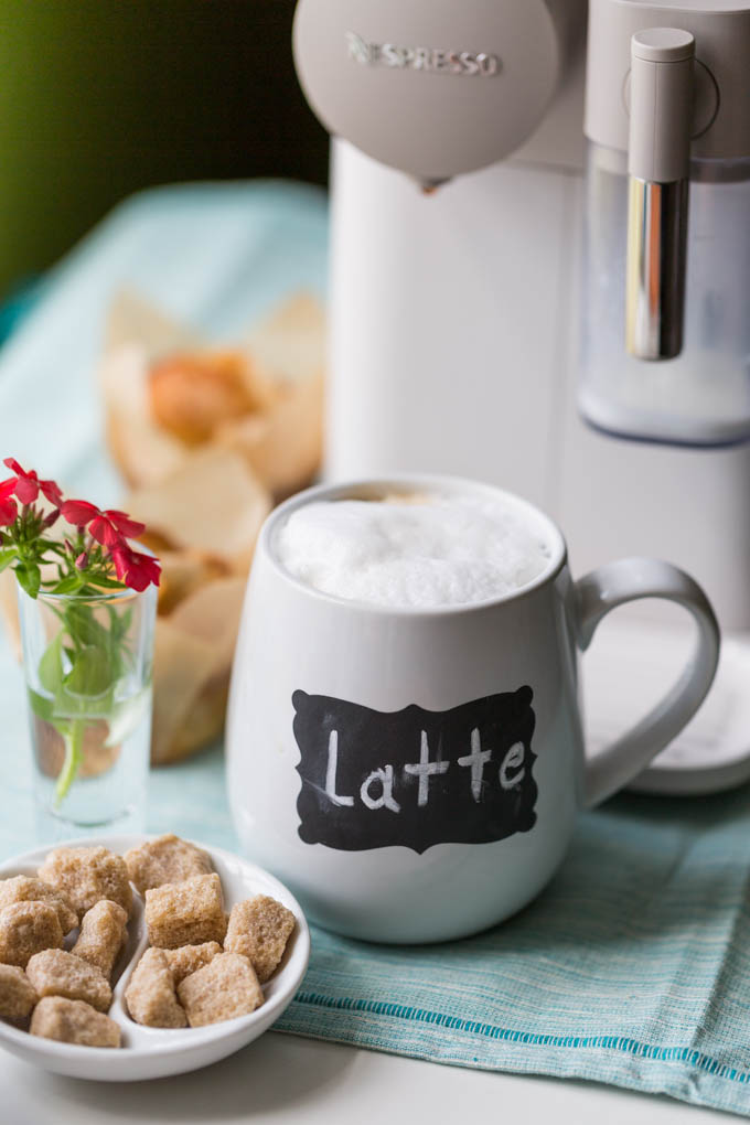 Home coffee station with latte mug
