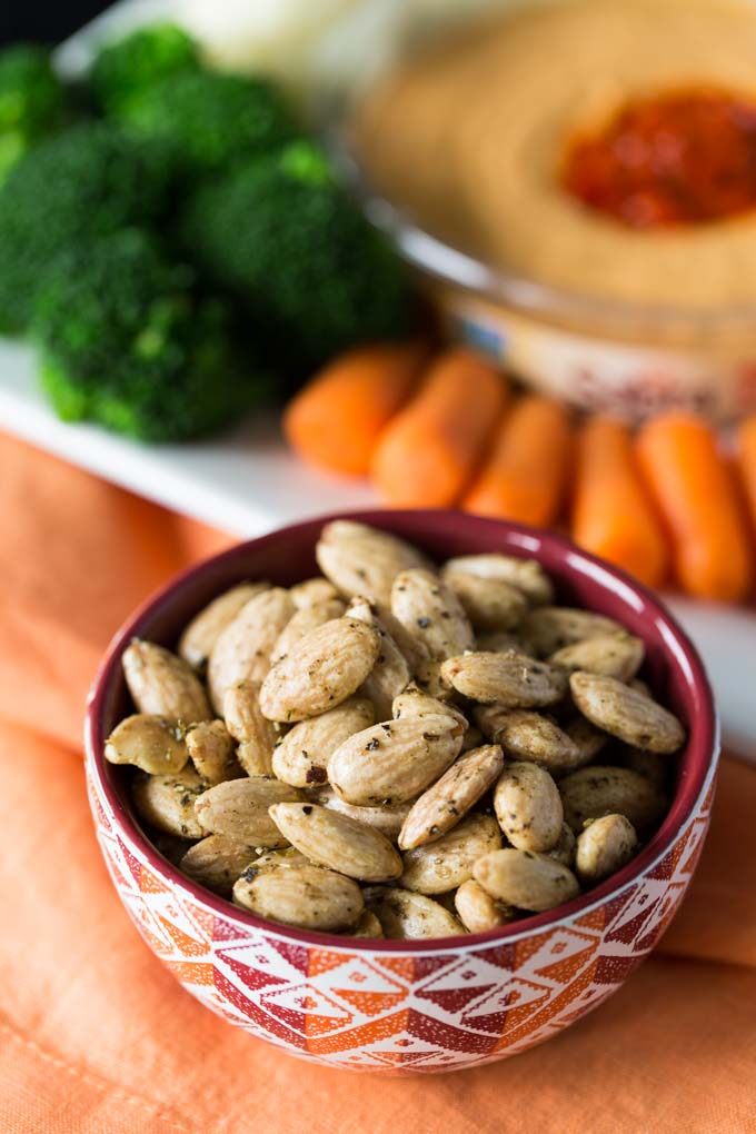 Seasoned almonds in a bowl