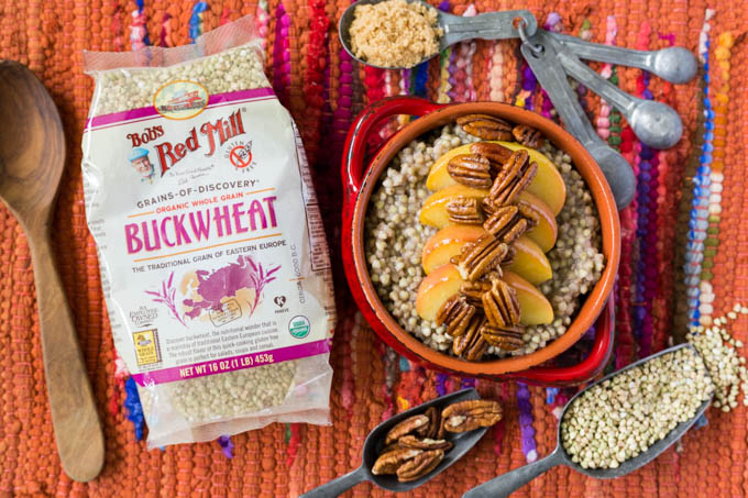 Bag of buckwheat with breakfast buckwheat groats bowl