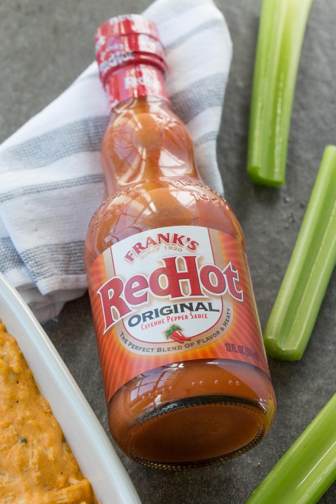 Frank's Red Hot Original Cayenne Pepper sauce with celery and dip