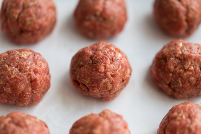 Raw gluten free meatballs on parchment paper