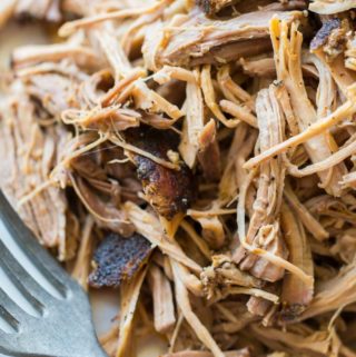 Plate of pulled pork with a serving fork