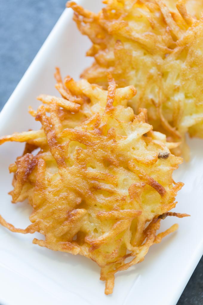 Potato latkes on a white plate