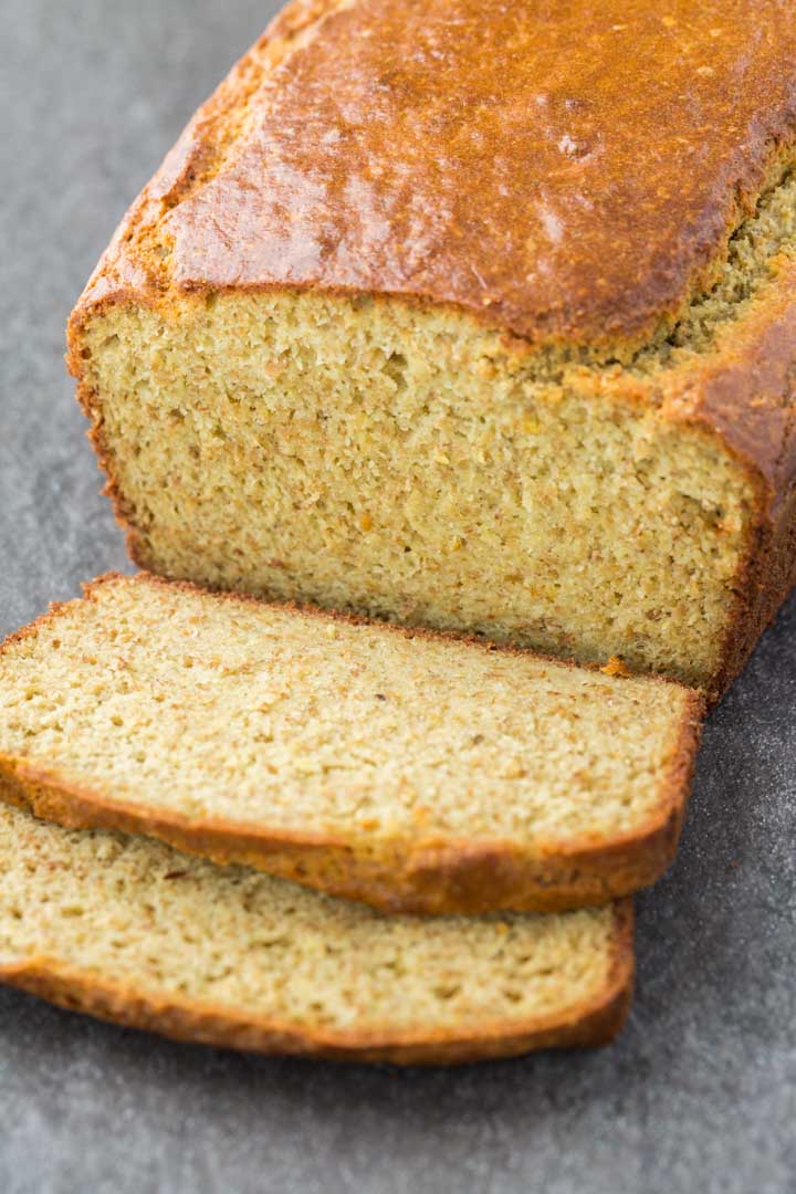 Loaf and slices from a paleo bread recipe