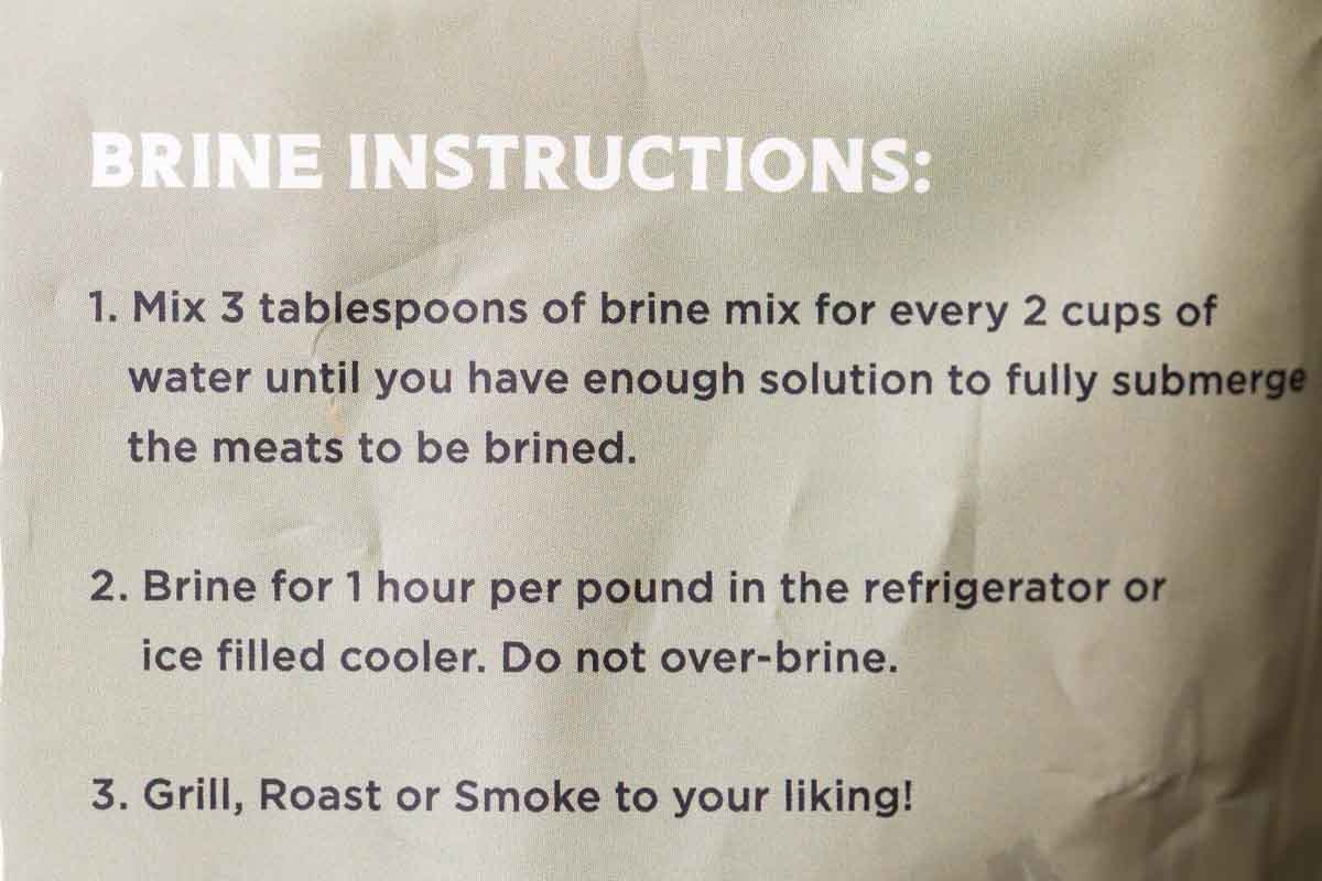 Brining chicken instructions on the back of a chicken brine mix bag